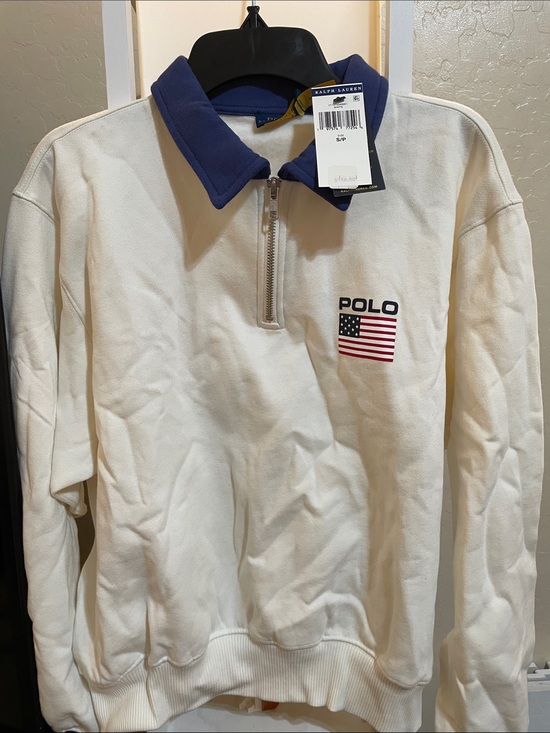 Polo Ralph Lauren Sweaters - Polo by Ralph Lauren White Half-Zip Sweatshirt with Navy Collar